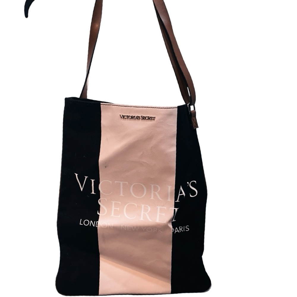 Victoria's Secret Black and Pink Stripe Tote